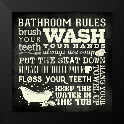 Bath Rules II Black Modern Wood Framed Art Print by Marrott, Stephanie