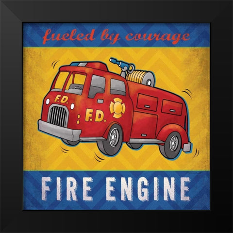 Fire Truck Black Modern Wood Framed Art Print by Marrott, Stephanie