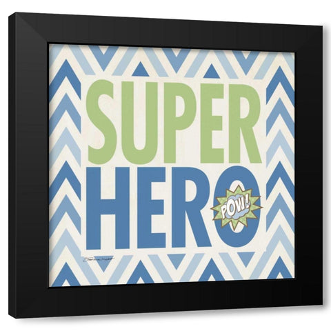 Playroom Super Hero Black Modern Wood Framed Art Print with Double Matting by Marrott, Stephanie
