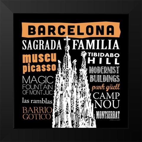 Barcelona Black Modern Wood Framed Art Print by Marrott, Stephanie