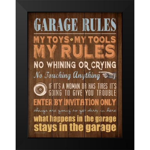 Garage Rules Black Modern Wood Framed Art Print by Marrott, Stephanie