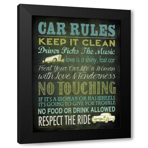 Car Rules Black Modern Wood Framed Art Print by Marrott, Stephanie