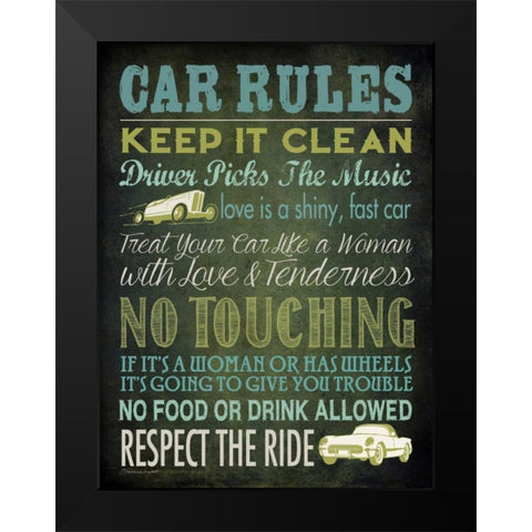 Car Rules Black Modern Wood Framed Art Print by Marrott, Stephanie