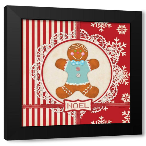 Gingerbread Boy Noel Black Modern Wood Framed Art Print by Marrott, Stephanie
