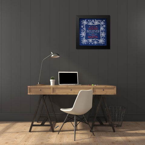 This House Blue Black Modern Wood Framed Art Print by Marrott, Stephanie