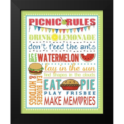 Picnic Rules Black Modern Wood Framed Art Print by Marrott, Stephanie