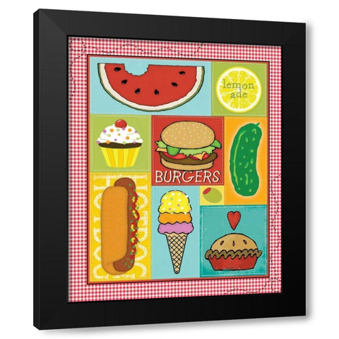 Picnic Food Black Modern Wood Framed Art Print by Marrott, Stephanie