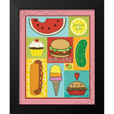 Picnic Food Black Modern Wood Framed Art Print by Marrott, Stephanie