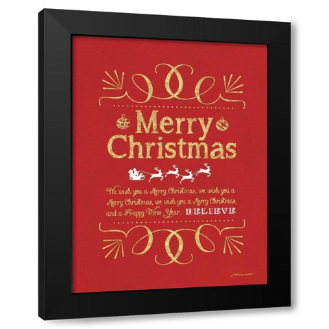 Merry Christmas - Red Black Modern Wood Framed Art Print with Double Matting by Marrott, Stephanie