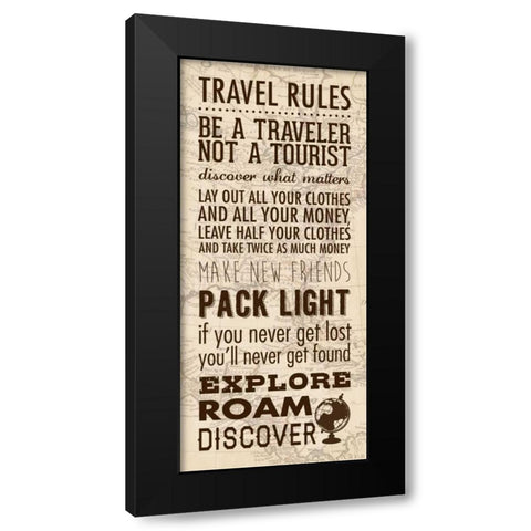 Travel Rules Black Modern Wood Framed Art Print by Marrott, Stephanie