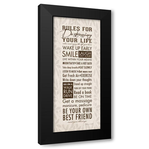 Rules For Destressing Black Modern Wood Framed Art Print by Marrott, Stephanie