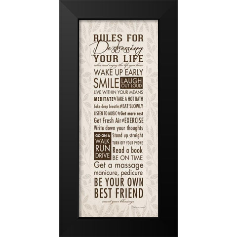 Rules For Destressing Black Modern Wood Framed Art Print by Marrott, Stephanie
