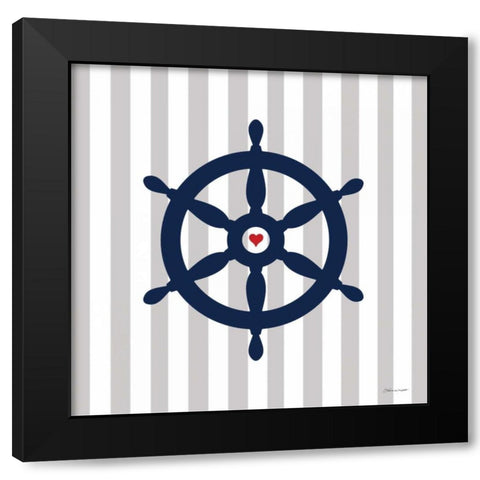 Ship Wheel Black Modern Wood Framed Art Print with Double Matting by Marrott, Stephanie