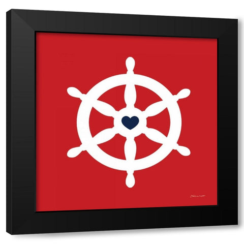 Ship Wheel On red Black Modern Wood Framed Art Print with Double Matting by Marrott, Stephanie