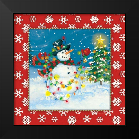 Snowman and Lights Black Modern Wood Framed Art Print by Marrott, Stephanie