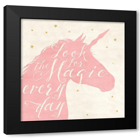 Unicorn Wishes Black Modern Wood Framed Art Print by Marrott, Stephanie