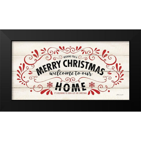 Merry Christmas Black Modern Wood Framed Art Print by Marrott, Stephanie