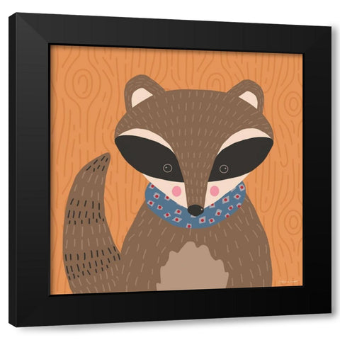 Woodland Racoon Black Modern Wood Framed Art Print by Marrott, Stephanie