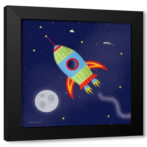 Rocket In Space Black Modern Wood Framed Art Print by Marrott, Stephanie