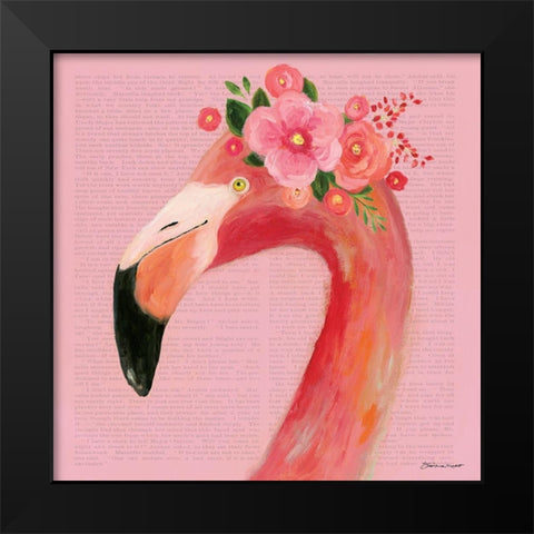 Flamingo Flower Face in Pink Black Modern Wood Framed Art Print by Marrott, Stephanie
