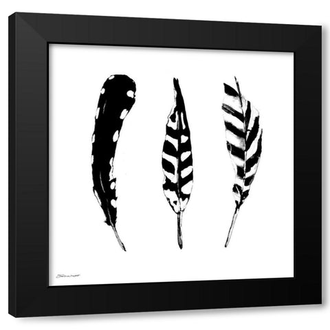 Three Feathers Black Modern Wood Framed Art Print by Marrott, Stephanie