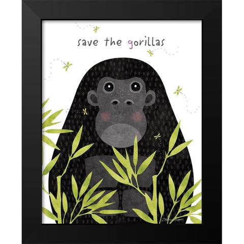 Save The Gorillas Black Modern Wood Framed Art Print by Marrott, Stephanie