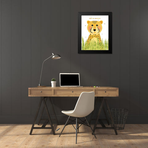 Save The Cheetah Black Modern Wood Framed Art Print by Marrott, Stephanie