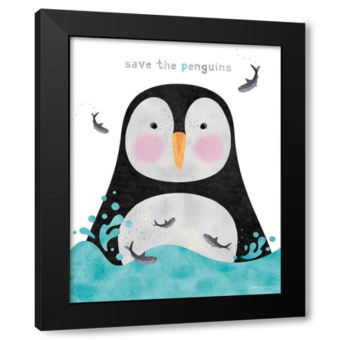 Save The Penguins Black Modern Wood Framed Art Print with Double Matting by Marrott, Stephanie