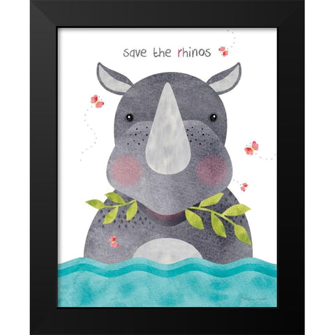 Save The Rhinos Black Modern Wood Framed Art Print by Marrott, Stephanie