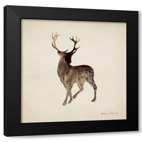 Forest Deer Black Modern Wood Framed Art Print by Marrott, Stephanie