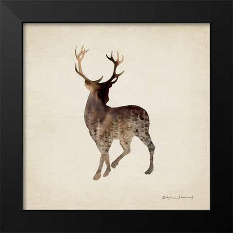 Forest Deer Black Modern Wood Framed Art Print by Marrott, Stephanie