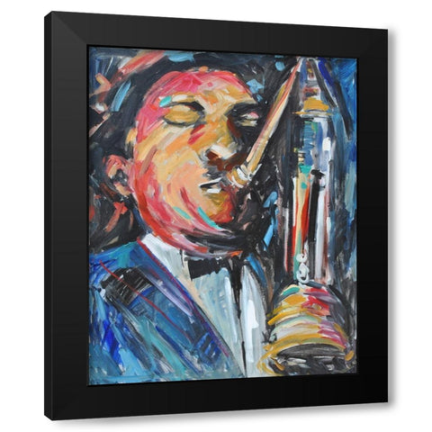 Sax Man Black Modern Wood Framed Art Print with Double Matting by Stevens, Allayn