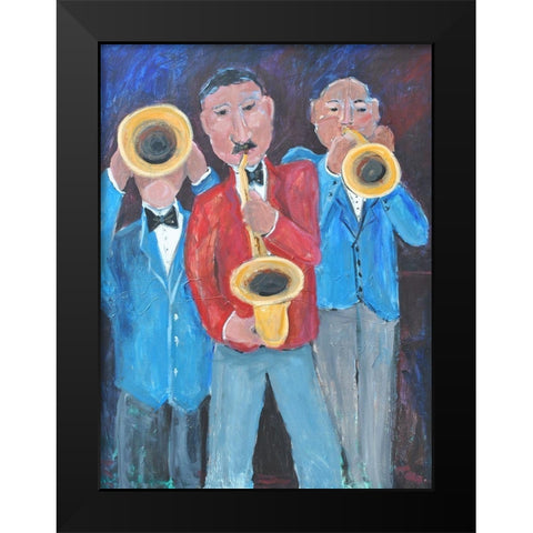 Blow Those Horns Black Modern Wood Framed Art Print by Stevens, Allayn