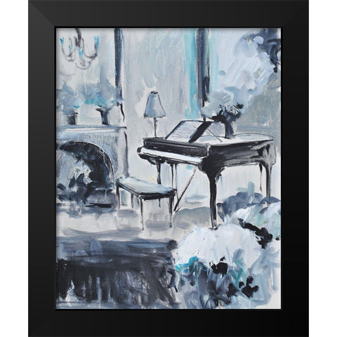 Piano In Blue -3 Black Modern Wood Framed Art Print by Stevens, Allayn