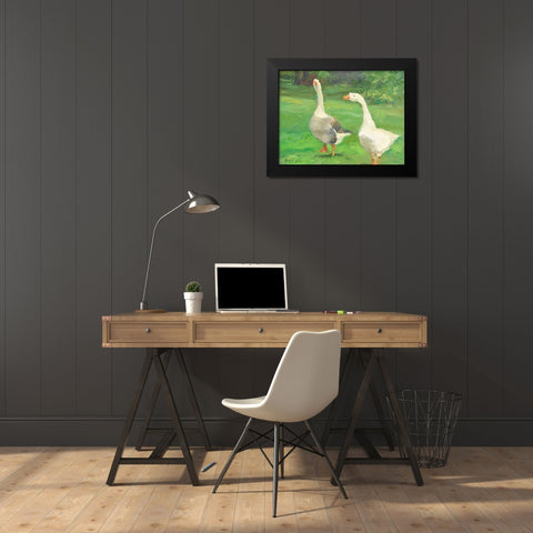 Geese Stroll Black Modern Wood Framed Art Print by Stevens, Allayn