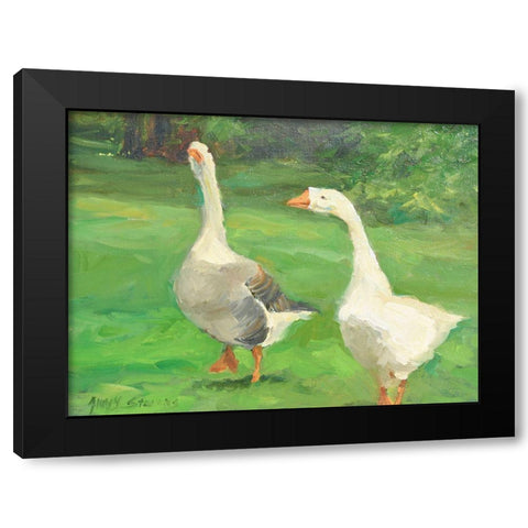 Geese Stroll Black Modern Wood Framed Art Print by Stevens, Allayn