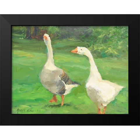 Geese Stroll Black Modern Wood Framed Art Print by Stevens, Allayn