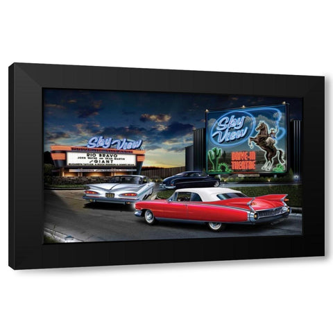 Skyview Drive In Black Modern Wood Framed Art Print with Double Matting by Flint, Helen