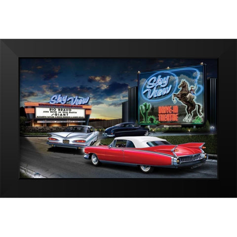 Skyview Drive In Black Modern Wood Framed Art Print by Flint, Helen