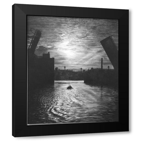 Sunset Bridge Black Modern Wood Framed Art Print by Gipe, Lawernce