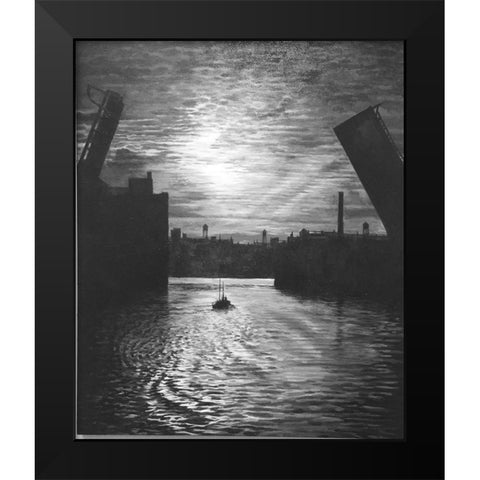 Sunset Bridge Black Modern Wood Framed Art Print by Gipe, Lawernce