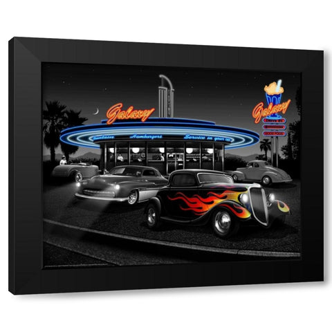 Galaxy Diner Black Modern Wood Framed Art Print by Flint, Helen