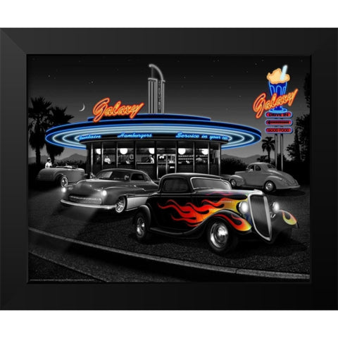 Galaxy Diner Black Modern Wood Framed Art Print by Flint, Helen