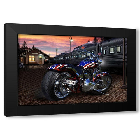 Custom Bike Sunset Black Modern Wood Framed Art Print with Double Matting by Flint, Helen