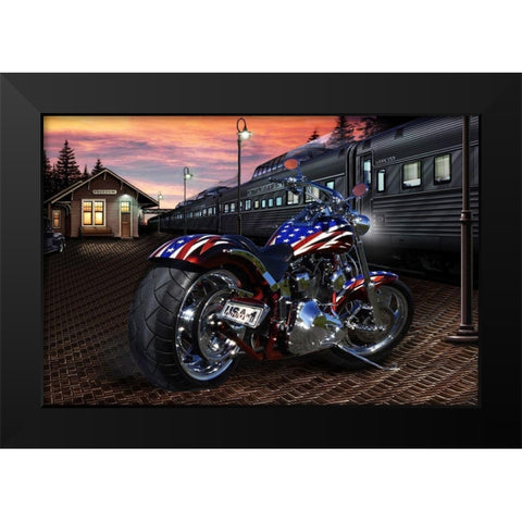 Custom Bike Sunset Black Modern Wood Framed Art Print by Flint, Helen