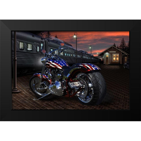 Custom Bike Sunrise Black Modern Wood Framed Art Print by Flint, Helen
