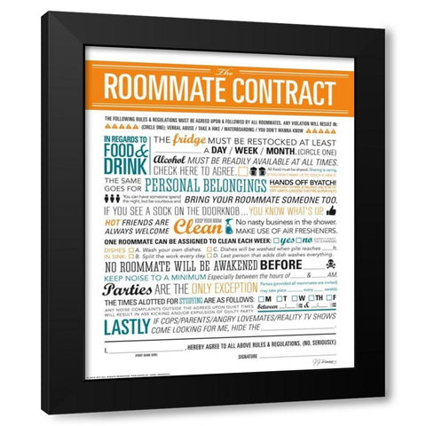 Roommate Contract Black Modern Wood Framed Art Print by Brando, JJ