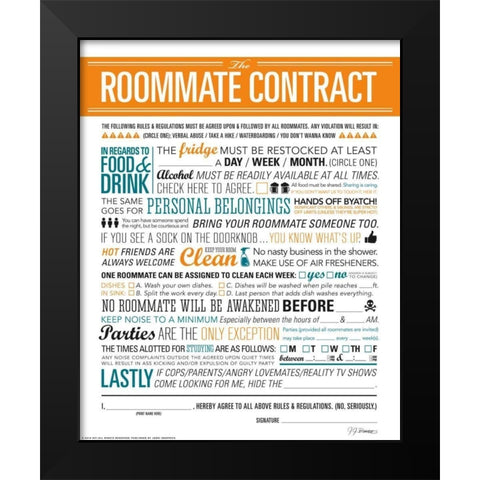 Roommate Contract Black Modern Wood Framed Art Print by Brando, JJ