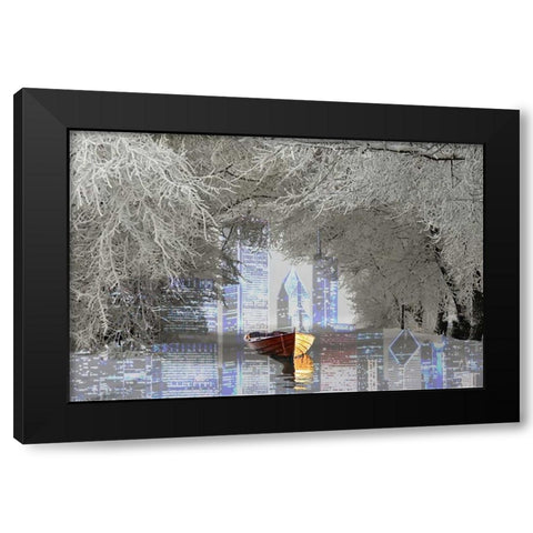 Skyline Black Modern Wood Framed Art Print by Kat