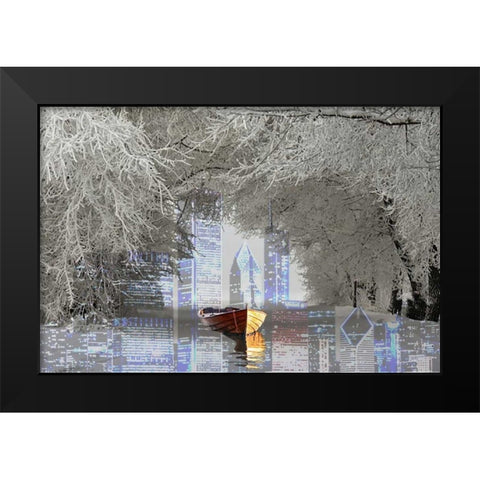 Skyline Black Modern Wood Framed Art Print by Kat